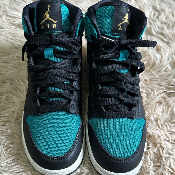 Air Jordan Black and Teal High-Top Sneakers - Picture 14 of 16